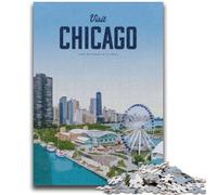 Puzzles Visit Chicago pour Adultes 1000 pièces, activité familiale avec Affiche et fiche de Questions-réponses pour Les 14 Ans et Plus 1000 pièces (50x75cm)