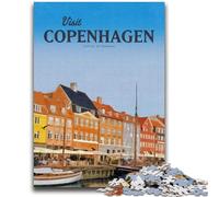 Puzzles Visit Copenhagen 1000 pièces pour Adolescents, Jeux éducatifs à Faire soi-même avec Affiche et fiche de Questions Assorties pour Les 14 Ans et Plus (1000 pièces, 50x75cm)