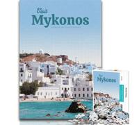 Puzzles Visitez Mykonos Puzzles pour Adolescents 1000 pièces, décoration Murale Cadeaux d'anniversaire et de Noël Uniques Convient pour Et 14 26x38cm