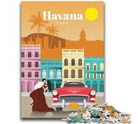 Puzzles Voyage à La Havane pour Adultes 1000 pièces, Anti-Stress, Vacances à la Maison, tuez Le Temps avec Affiche et fiche de Questions Assorties 1000 pièces (26x38cm)