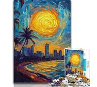 Puzzles Vue sur la Ville en Bord de mer 1000 pièces pour Adolescents, Cadeaux, Anti-Stress, défi Difficile, renforce l'amour Entre Couples 38x26cm