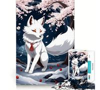 Puzzles White Fox Kitsune pour Adultes,1000 pièces,Jeu Stimulant l'esprit,Format Uniforme,pièces précises,idéal pour Les Voyages (50x75cm)