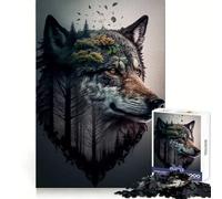Puzzles Wolf Double Exposure pour Adolescents, 1000 pièces, Exercice de logique, Moment de détente, Bords Nets, (38x26cm)
