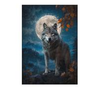 Puzzles Wolf Under Full Moon Puzzles pour Adultes, Jouets Anti-Stress, Modèles À Assembler, Parfaits comme Cadeaux pour Toute La Famille 38x26cm/1000pcs