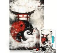 Puzzles Yin et Yang Torii Kitsune pour Adultes,1000 pièces,pour stimuler la Concentration,Amusant,de Taille Uniforme et avec précision,activité de Partage pour Les Proches (38x52cm)