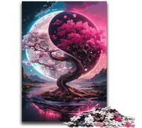 Puzzles Yin Yang Cherry Blossom Tree pour Adultes et Adolescents, Jeux stimulants, Chaque pièce est Unique - Jeu Familial Stimulant (38x52cm)