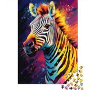 Puzzles Zèbre Artistiques Colorés 1000 Pièces pour Adultes Puzzles en Bois Exercice Cérébral Jeu de Défi Divertissement Cadeaux Adolescents Activité Familiale 1000pcs (75x50cm)