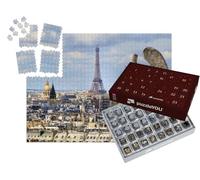 puzzleYOU : Calendrier de l'Avent | « Célèbre gargouille de Notre-Dame avec Vue sur Le Paysage Urbain Parisien avec la Tour Eiffel »