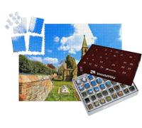 puzzleYOU : Calendrier de l'Avent | « La Vieille église en Pierre et Le cimetière sous Un Ciel Bleu éclatant au Printemps »