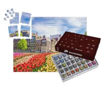 puzzleYOU : Calendrier de l'Avent | « Magnifiques bâtiments Anciens et Tulipes à Amsterdam, Pays-Bas »