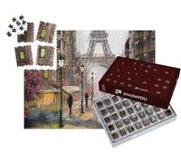 puzzleYOU : Calendrier de l'Avent | « Peinture à l'huile représentant des Rues de Paris : la Tour Eiffel et des Gens avec Un Parapluie »