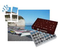 puzzleYOU : Calendrier de l'Avent | « Plage d'Yport avec Ses Bateaux de pêche colorés et la Falaise d'Aval Le Matin »