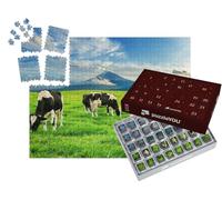 puzzleYOU : Calendrier de l'Avent | « Vaches Mangeant de l'herbe grasse dans Une Prairie verdoyante Devant Le Mont Fuji au Japon »