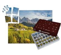 puzzleYOU : Calendrier de l'Avent | « Village de Montagne Santa Maddelana dans la lumière du Soir, Dolomites »