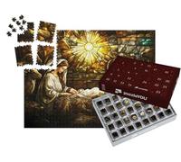 puzzleYOU : Calendrier de l'Avent | « Vitrail : scène de la crèche de Noël avec Jésus, Marie et Joseph »