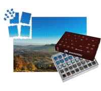 puzzleYOU : Calendrier de l'Avent | « Vue aérienne de Montagnes automnales colorées, Coucher de Soleil Brumeux, Vosges, Alsace, France »
