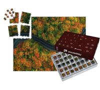 puzzleYOU : Calendrier de l'Avent | « Vue aérienne : Une Route sinueuse dans Une épaisse forêt d'automne »