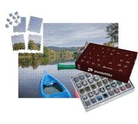 puzzleYOU : Calendrier de l'Avent | « Vue sur la rivière Dordogne avec des Bateaux colorés à Beaulieu-sur-Dordogne, France »