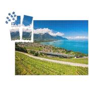 puzzleYOU : Calendrier de l'Avent | « Vue sur Villeneuve avec Les Alpes suisses, Le lac Léman et Les vignobles »