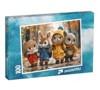 puzzleYOU : Puzzle de 100 pièces « Amis des Animaux sur Le Chemin pluvieux de l'école »