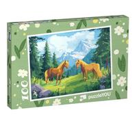 puzzleYOU : Puzzle de 100 pièces « Bonheur du Cheval sur Prairie d’été à la Montagne »