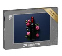 puzzleYOU : Puzzle de 100 pièces « Bouteille de vin Rouge décorée de Roses »
