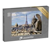 puzzleYOU : Puzzle de 100 pièces « Célèbre gargouille de Notre-Dame avec Vue sur Le Paysage Urbain Parisien avec la Tour Eiffel »