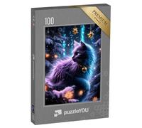 puzzleYOU : Puzzle de 100 pièces « Chat de Noël Magique dans la forêt d’Hiver »