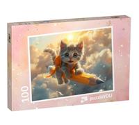 puzzleYOU : Puzzle de 100 pièces « Chaton en Voyage céleste sur Un Crayon »
