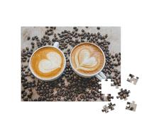puzzleYOU : Puzzle de 100 pièces « Cœurs de Latte Art sur Deux cafés avec des Grains de café »
