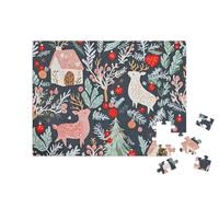puzzleYOU : Puzzle de 100 pièces « Design de Papier Cadeau : Rennes, Maisons, arbustes, Boules de Noël »