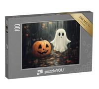puzzleYOU : Puzzle de 100 pièces « Deux Amis à Halloween, Citrouille et fantôme »