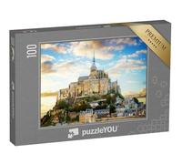 puzzleYOU : Puzzle de 100 pièces « Gros Plan sur Le Mont Saint Michel au Coucher du Soleil, France »