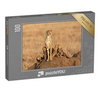 puzzleYOU : Puzzle de 100 pièces « Guépard Femelle avec Quatre Petits »