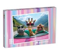 puzzleYOU : Puzzle de 100 pièces « Hippopotame, Girafe et Singe en tournée »