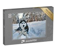 puzzleYOU : Puzzle de 100 pièces « Husky dans la Neige »