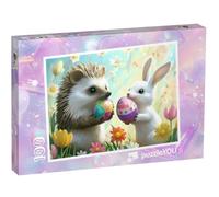 puzzleYOU : Puzzle de 100 pièces « Le lièvre et Le hérisson célèbrent Pâques »