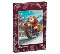puzzleYOU : Puzzle de 100 pièces « Le Père Noël distribue des Cadeaux sur sa Moto »