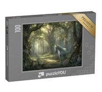 puzzleYOU : Puzzle de 100 pièces « Licorne Blanche dans la forêt de Conte de fées »