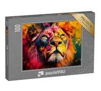 puzzleYOU : Puzzle de 100 pièces « Lion du Pop Art : Rugissement coloré de la Nature »