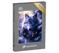 puzzleYOU : Puzzle de 100 pièces « Loup de Noël dans la forêt hivernale »