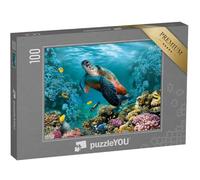 puzzleYOU : Puzzle de 100 pièces « Monde sous-Marin avec Une Tortue et des coraux »