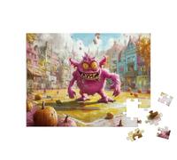 puzzleYOU : Puzzle de 100 pièces « Monstre Violet sur Un Terrain de Basket-Ball à Halloween »