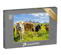 puzzleYOU : Puzzle de 100 pièces « Paysage idyllique avec Un Troupeau de Vaches dans Les Alpes »