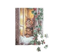 puzzleYOU : Puzzle de 100 pièces « Période de Noël : Un Chaton Regarde par la fenêtre hivernale »