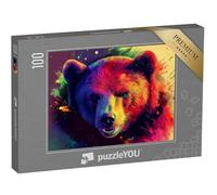 puzzleYOU : Puzzle de 100 pièces « Portrait d’Ours Sauvage : Abstrait et coloré »