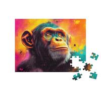 puzzleYOU : Puzzle de 100 pièces « Portrait de chimpanzé en Coups de Pinceau colorés de la Jungle »