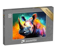 puzzleYOU : Puzzle de 100 pièces « Rhinocéros dans Un éclat de Couleurs »
