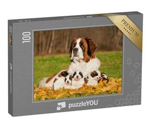 puzzleYOU : Puzzle de 100 pièces « Saint-Bernard avec Chiots en Automne »