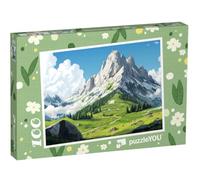 puzzleYOU : Puzzle de 100 pièces « Sommets montagneux, prairies verdoyantes et Ciel Bleu »